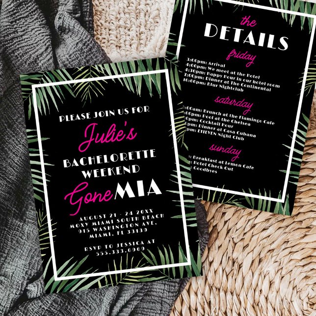Convites Miami Bachelorette Party Invitation Itinerary (Criador carregado)