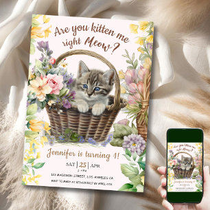 Convites Miau! Floral Fofo Aniversário de 1 ano da Menina G