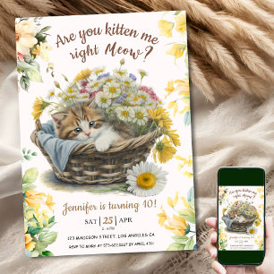 Convites Miau! Gatinho Floral Gatinho Gatinho Gato 10º Aniv