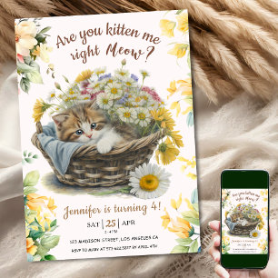 Convites Miau! Kitten Floral Kitty Gato do Quarto Aniversár