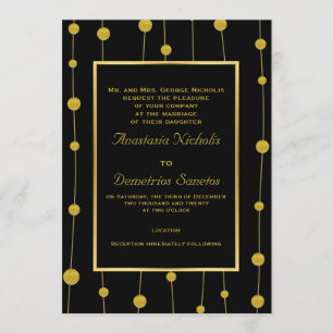 Convites Miçangas de folha de ouro e casamento moderno
