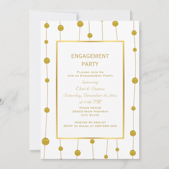 Convites Miçangas de folhas de ouro festa de noivado de cas (Frente)