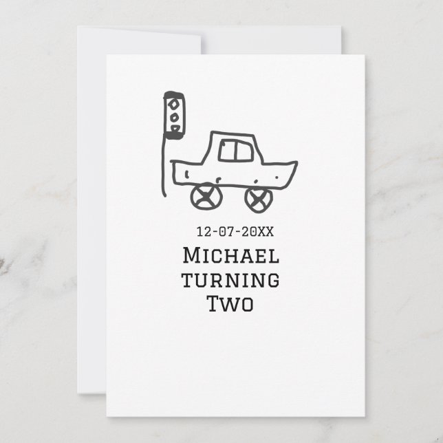Convites Michael turning two birthday toy car traffic light (Frente)