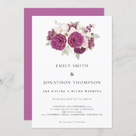 Convites Micro Wedding Burgundy Florals Rosa rosa