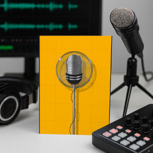 Convites Microfone Retrô em Amarelo Ousado