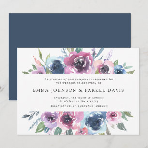 Convites Midnight Blooms   Casamento Floral Roxo e Azul