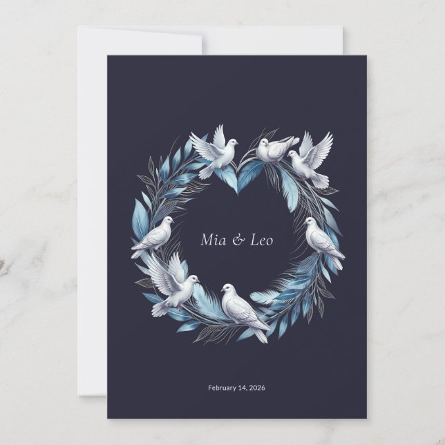 Convites Midnight Blue and Wreath / Boda Azul y Corona (Frente)