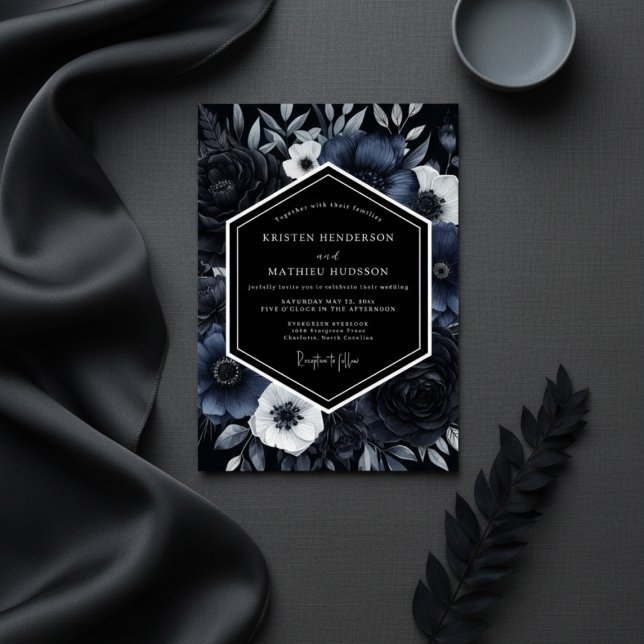 Convites Midnight Blue Floral Opulence Wedding (Criador carregado)