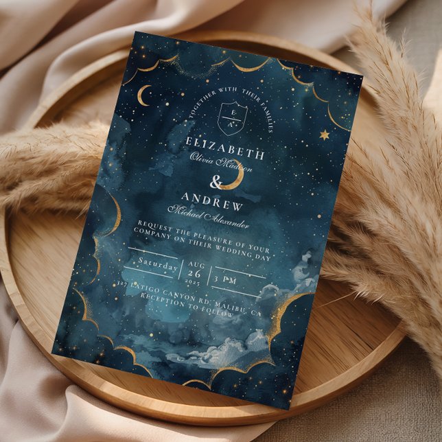 Convites Midnight Constellation Floral Wedding (Criador carregado)