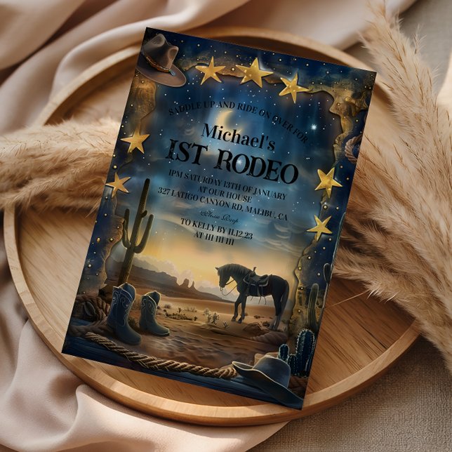 Convites Midnight Desert Cowboy 1st Birthday Rodeo (Criador carregado)