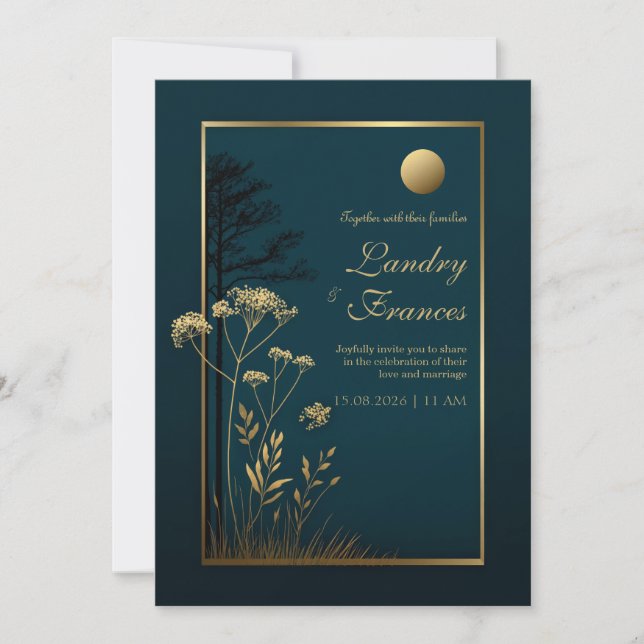 Convites Midnight Gold Moon Botanical Wedding (Frente)