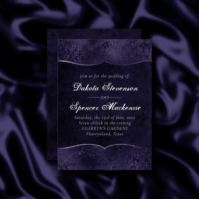 Convites Midnight Indigo Romance | Casamento de Satiny Grun (Criador carregado)