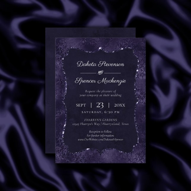 Convites Midnight Indigo Romance | Casamento de Satiny Grun (Criador carregado)