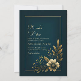 Convites Midnight Navy Gold Botanical Wedding