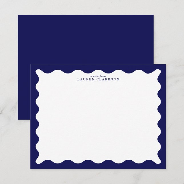Convites Midnight Navy Wavy Frame Note Card (Frente/Verso)