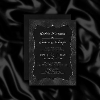 Convites Midnight Onyx Romance | Black Satinge Damask