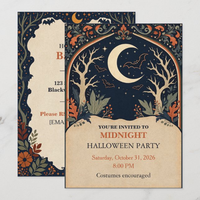 Convites Midnight Papercut Halloween (Frente/Verso)