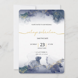 Convites Midnight Sky & Gold Veins Moody Modern Wedding 