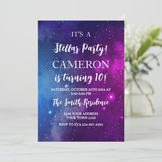 Convites Midnight Sky & Shining Stars Galaxy Birthday Party (Em pé/Frente)