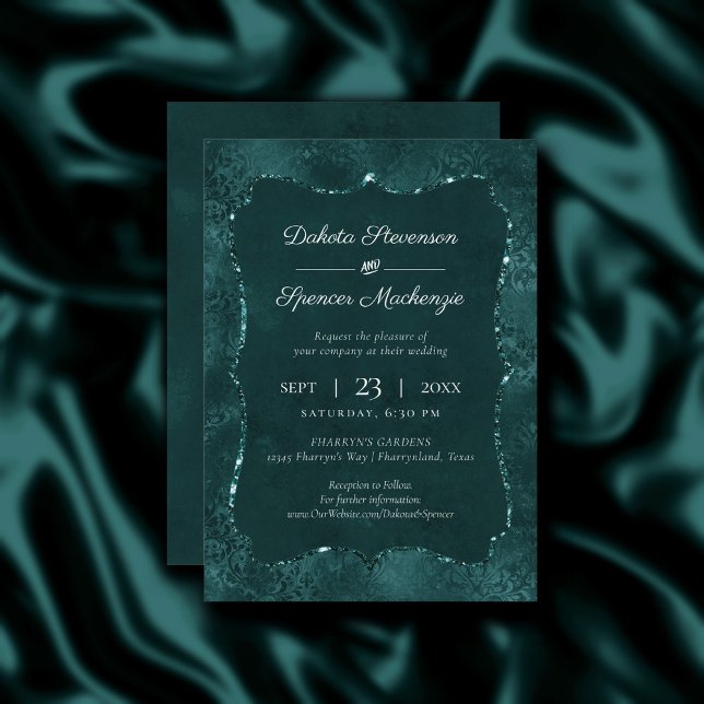 Convites Midnight Teal Romance | Casamento de Grunge Satiny (Criador carregado)