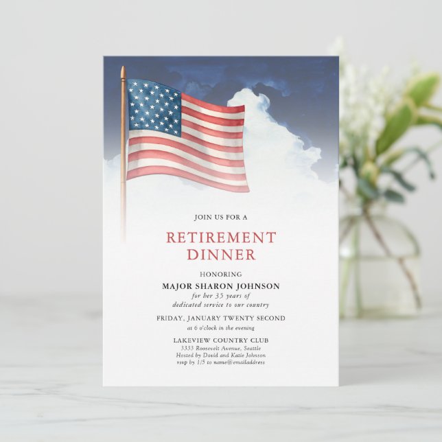 Convites Military American Flag Retirement (Em pé/Frente)