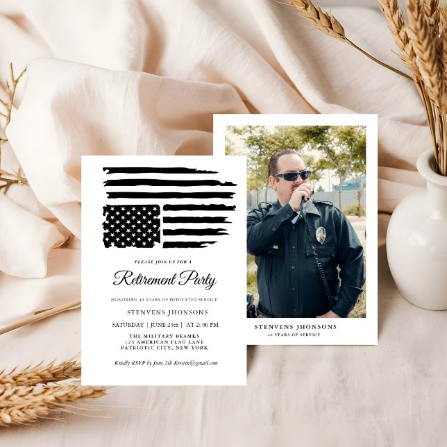 Convites Military Retirement Custom Photo American Flag (Criador carregado)