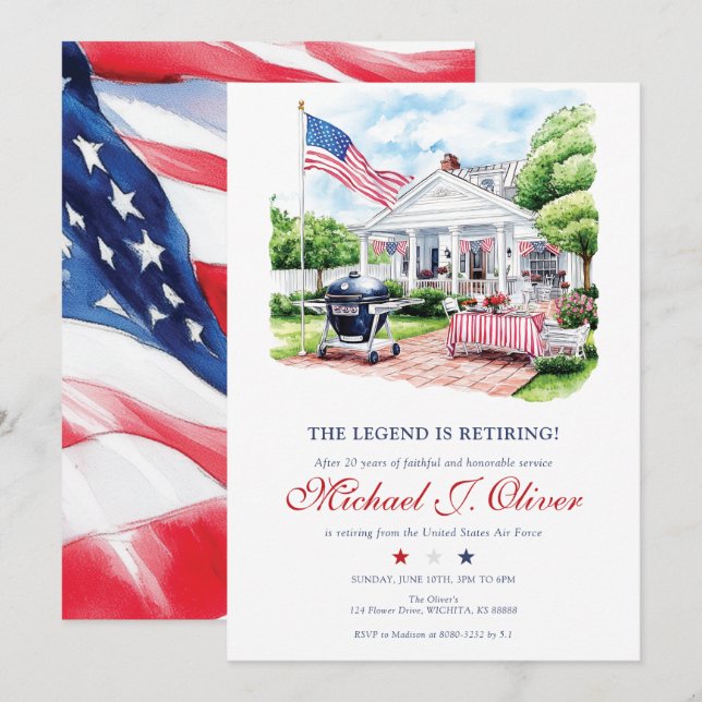 Convites Military Retirement Patriotic Backyard Celebration (Frente/Verso)