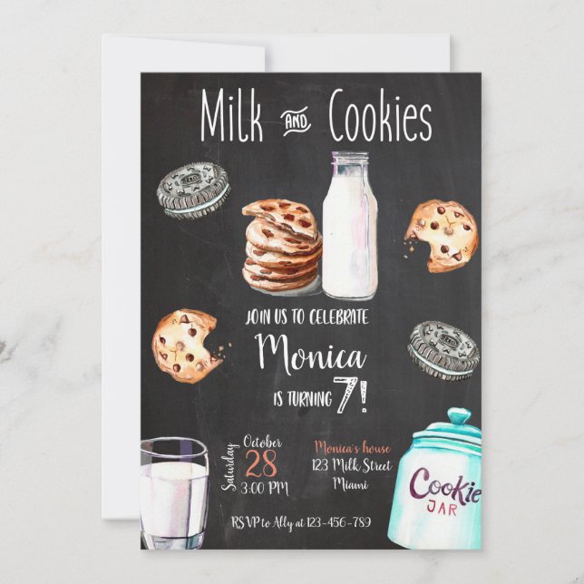 Convites Milk and Cookies Birthday Invitation (Frente)