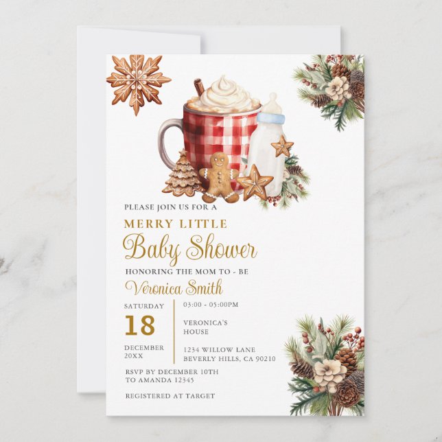 Convites Milk bottle A Merry Little Baby Shower Gingerbread (Frente)