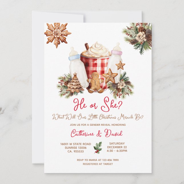 Convites Milk Bottle Christmas Gender Reveal Invitation (Frente)