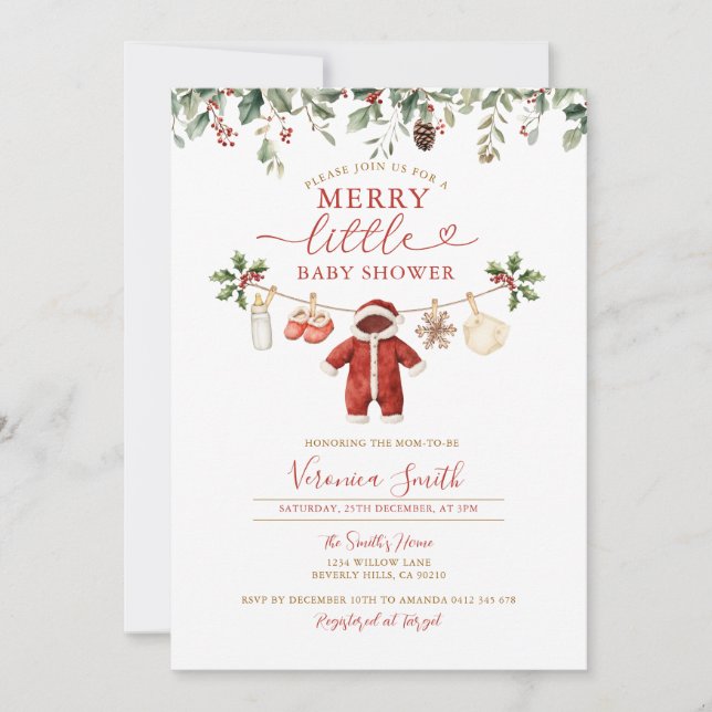 Convites Milk Diaper Clothesline Merry Little Baby Shower (Frente)