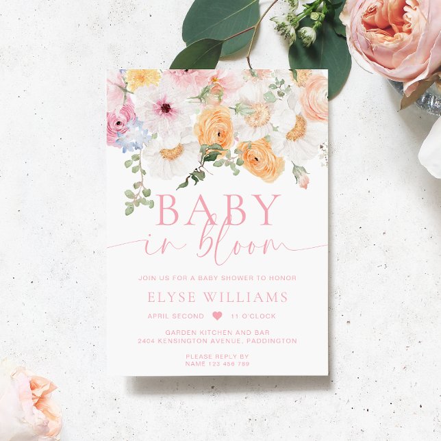 Convites Millie Floral Baby In Bloom Chá de fraldas (Baby Shower Invitation Millie Floral )