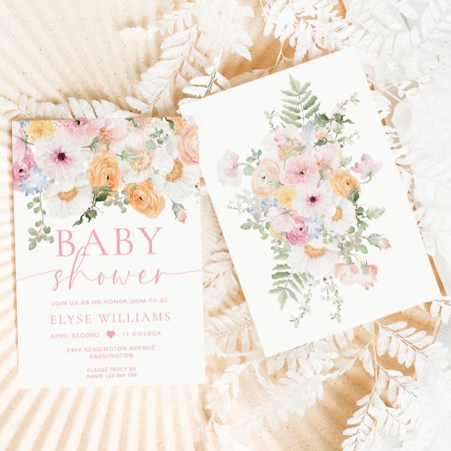 Convites Millie Floral Chá de fraldas (Baby In Bloom Invitation Millie Floral)