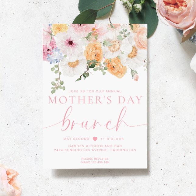 Convites Millie Floral Dia de as mães Brunch (Mothers Day Brunch Invitation Millie Floral )