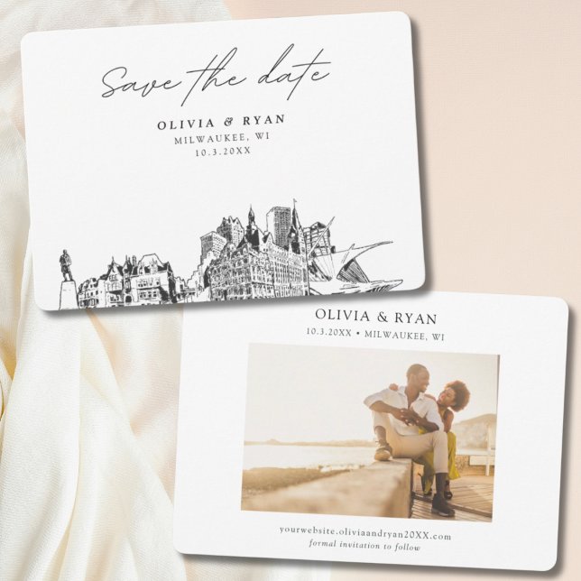 Convites Milwaukee Wedding Modern Salve a Data (Milwaukee Wedding Save the Date with Engagement Photo)