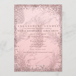 Convites Mimo de Engajamento de Abacaxi com Brilho em Rosa 