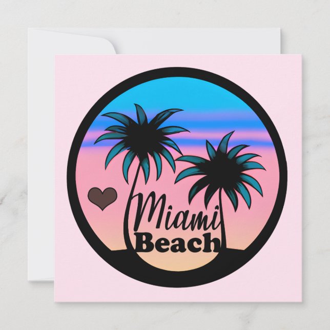 Convites Minami Beach Blue e Pink Palm Trees (Frente)