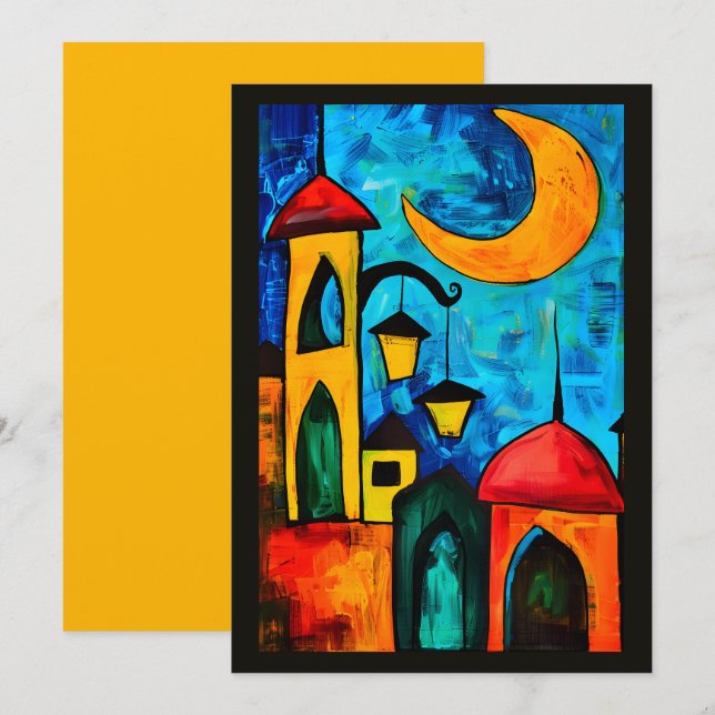 Convites Minaretes e Mesquitas Geométricas Ramadã ao Luar (Frente/Verso)