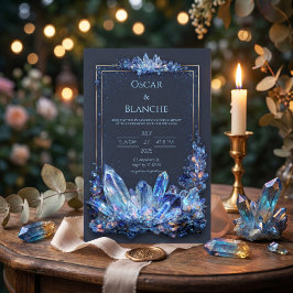 Convites Mineral Azul Brilhante Dourado Quadro Duplo Casame