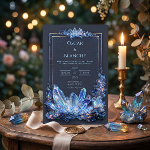 Convites Mineral Azul Brilhante Dourado Quadro Duplo Casame