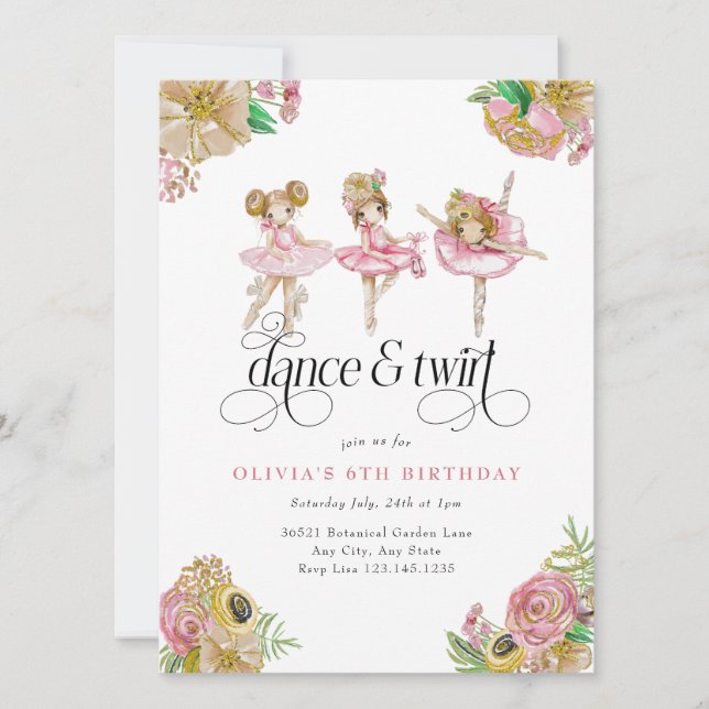 Convites Minha Pequena Bailarina | Festa de Ballet (Frente)