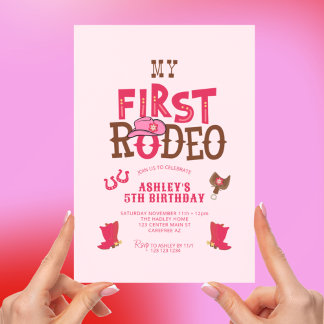 Convites Minha Vaqueira Rosa de 5 Anos de Rodeio