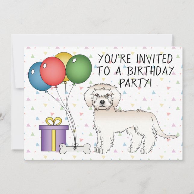 Convites Mini Goldendoodle Creme Aniversário Cachorro Fofo  (Frente)