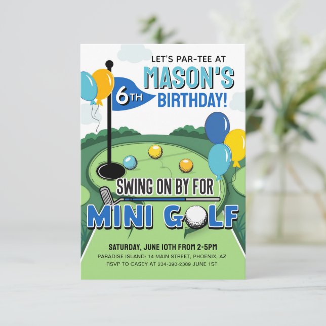 Convites Mini Golf Birthday Invitation, Putt Putt Birthday  (Em pé/Frente)
