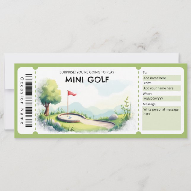 Convites Mini Golf Gift Certificate (Frente)