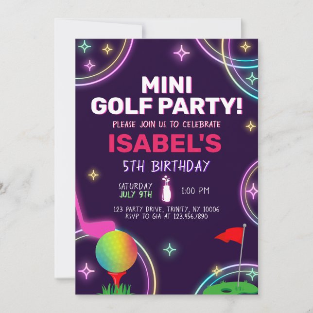 Convites Mini Golf Party Birthday (Frente)