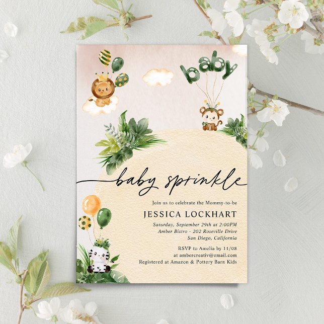 Convites Mínima Diversão Selva Safari Garota Bebê Sprinkle (Criador carregado)