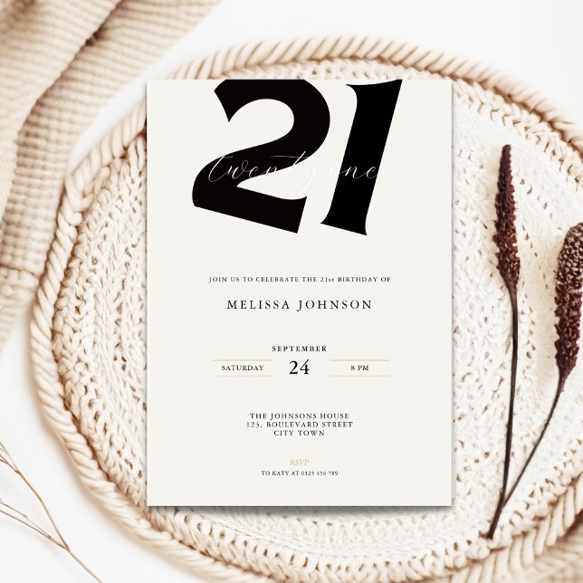 Convites Minimal 21st Birthday Invitation - Bold Typo (Minimal 21st birthday invitation with bold typography)
