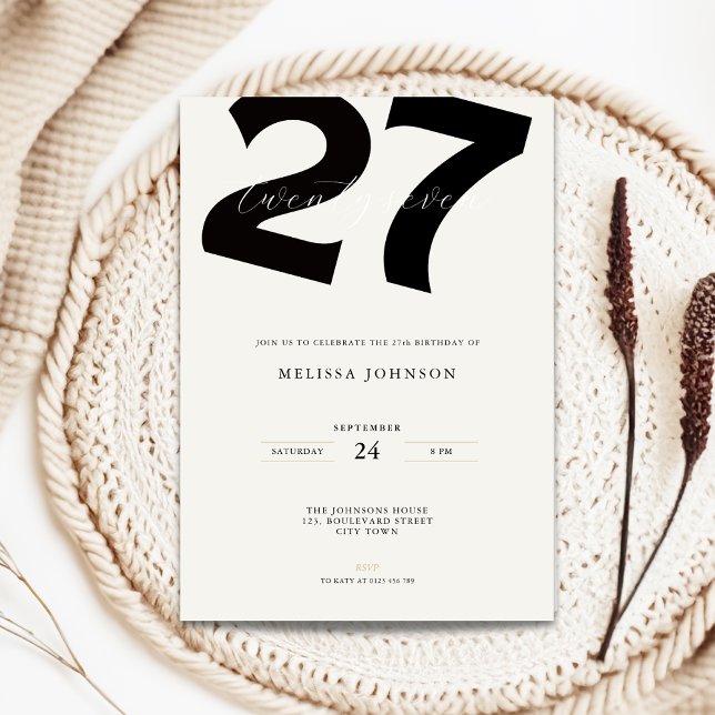 Convites Minimal 27th Birthday Invitation - Bold Typo (Minimal 27th birthday invitation with bold typography)