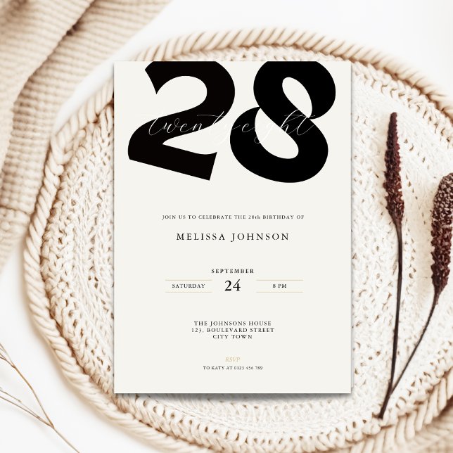 Convites Minimal 28th Birthday Invitation - Bold Typo (Minimal 28th birthday invitation with bold typography)